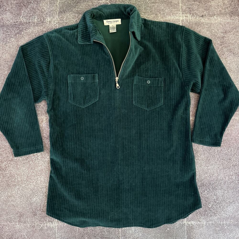 Women's Vintage 90's Directions Teal Blue 1/4 Zip Up Corduroy Shirt Jacket Sz M